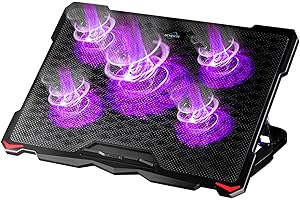 AICHESON Laptop Cooling Pad for 15.6 to 17.3 Inches PC Notebooks, 5 Fans Computer Cooler Stands with Purple Lights Desk Chiller Mat, S035