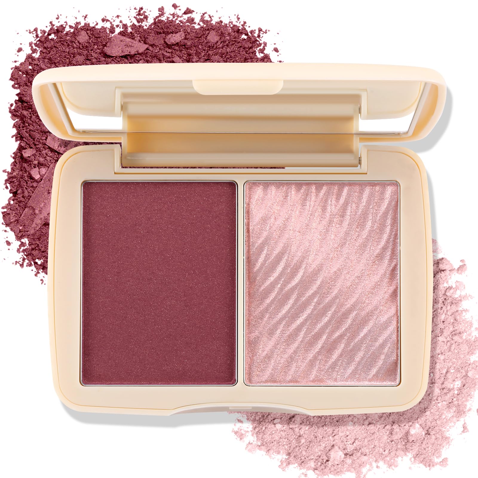 Boobeen 2 Colors Blush Highlighter Contour Makeup Palette, Contouring Palette Matte and Shimmer, Face Blusher Highlight Bronzer Shade, Highly Pigmented Blendable