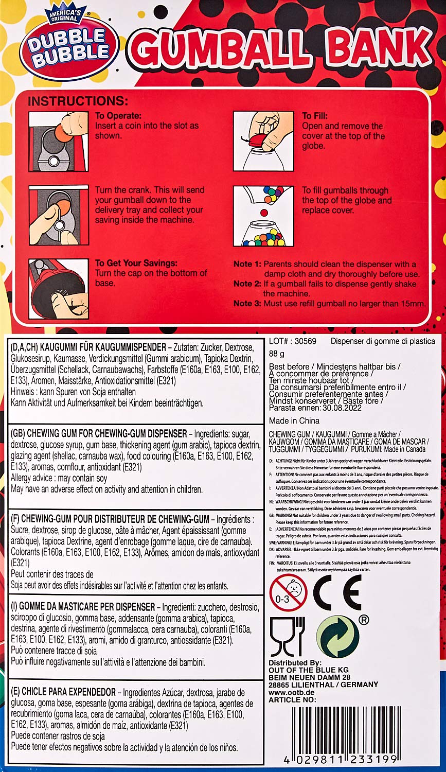 Out Of The Blue Roter Kaugummispender Mit Kaugummi Circa 22 Cm 1er Pack Amazon De Lebensmittel Getranke