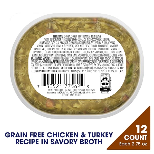 NATURE’S RECIPE GRAIN FREE WET DOG FOOD, CHICKEN & TURKEY RECIPE, 2.75 OUNCE CUP (PACK OF 12)