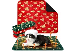 Clysee 4 Pack Self Heating Cat Bed Cat Self Warming Pad with Removable Cover Extra Warm Thermal Pet Pad Washable Pet Crate Mat Anti Slip Kennel for Indoor Outdoor Pets (Christmas Tree,16 x 20 Inches)