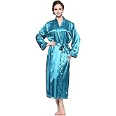 Lavenderi Women's Long Classic Satin Kimono Lounge Bathrobe Robe (Small, Turquoise)
