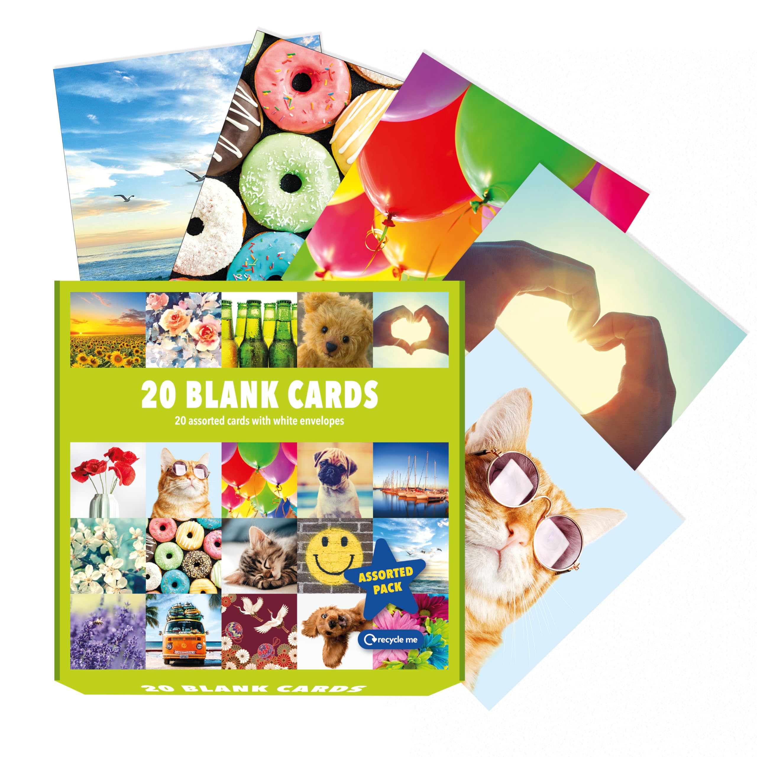 Piccadilly Greetings Box Of Assorted Blank Cards Multipack Pack Of 20 16 x 16 cm Includes 20 Unique Colourful Designs, with White Envelopes, Suitable for All Ages, Genders and Occasions