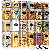 SNSLXH Airtight Food Storage Containers with Lids, 24 pcs Plastic Pantry Organizers and Storage Canisters for Cereal, Dry Food, Flour and Sugar, BPA Free, Includes 24 Labels