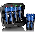 Rechargeable AA&AAA Lithium 1.5V Batteries-Full-Recharged 4x3500mWh AA & 4x1100mWh AAA,with Fast Charger,1600 Cycles,Constant Output[4AA+4AAA+1Charger]