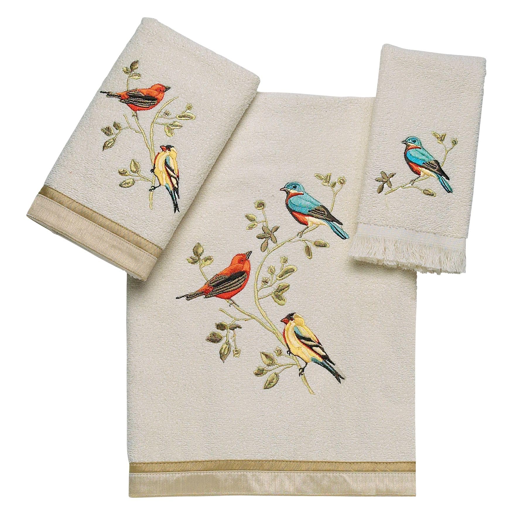 Avanti Linens - 3pc Towel Set, Soft & Absorbent, Nature Bathroom Decor (Gilded Birds Collection)