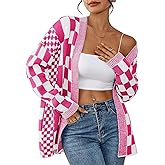 Pink Queen 2026 Checkered Cardigan Sweaters for Women Casual Long Sleeve Plaid Knit Outwear Coats with Pockets