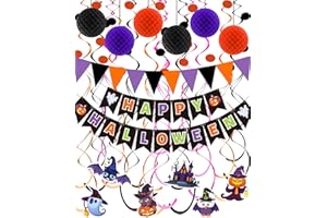 Oomloid Halloween Party Decorations Indoor - Happy Halloween Banner, Hanging Swirl Streamers, Sign Triangle Flag Bunting Party Supplies for Trunk or Treat Decorations