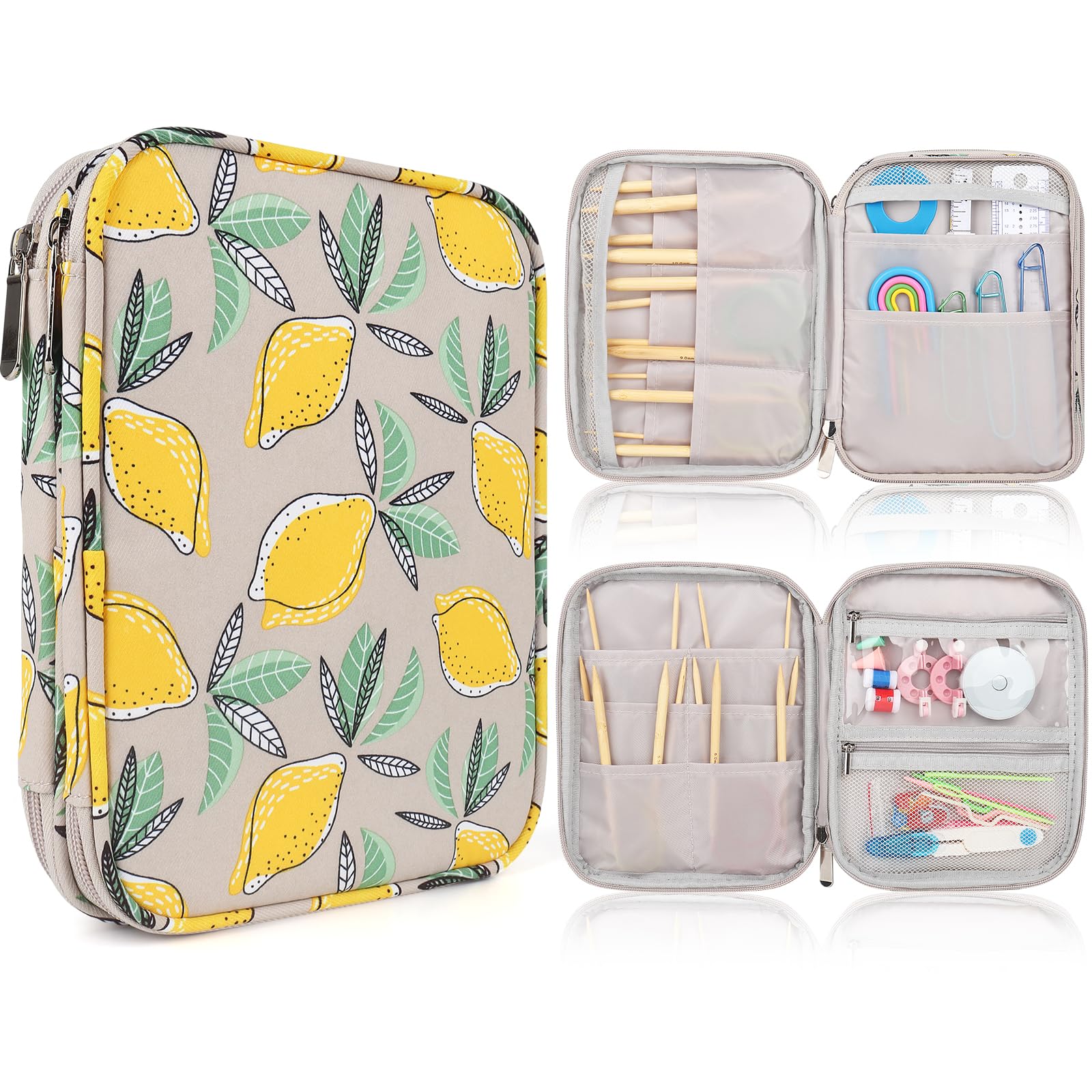 Aeelike Aelike Circular Knitting Needle Case - Double Layer Zipper Storage Case for Circular Needles & DPNs, Travel Circular Knitting Needle Storage Organiser Holder