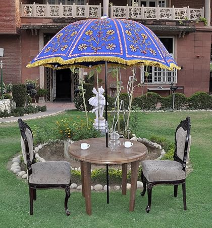 Lalhaveli Decorative Handmade Embroidery Design Cotton Large Umbrella Parasol 52 X 72 Inches