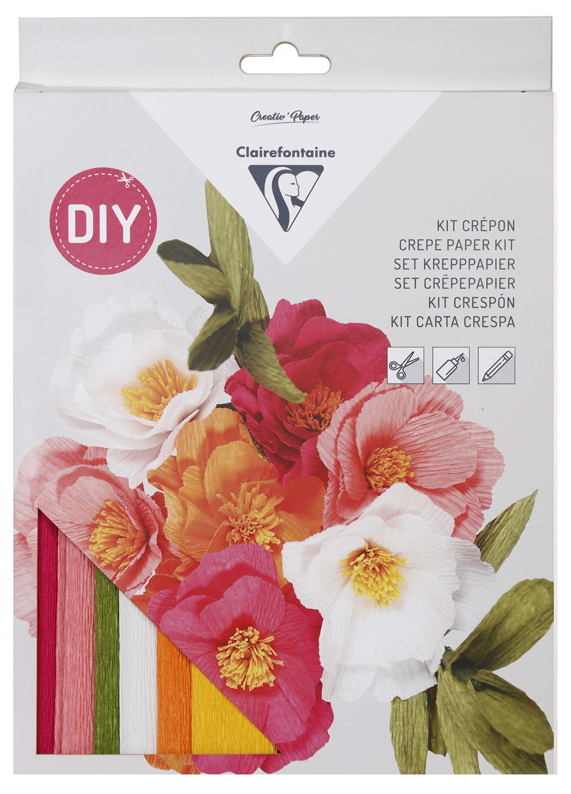 Clairefontaine 97705C Kit Crepon Florist DIY Bouquet of Flowers Paper Crepe Floral Adhesive Tape Step by Step Included Creative - leisure Arts & Crafts, medium, Magenta Pink