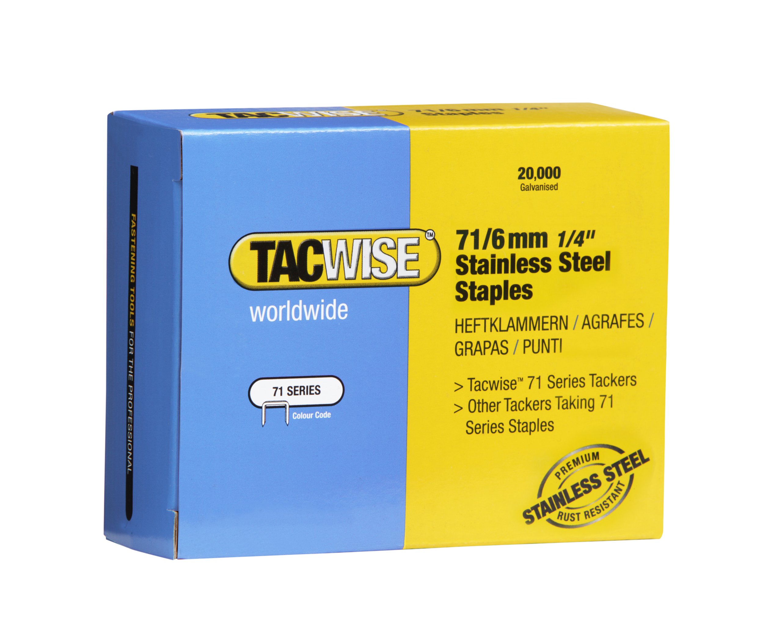 Tacwise 1014 Type 71 / 6 mm Stainless Steel Upholstery Staples, Pack of 20,000