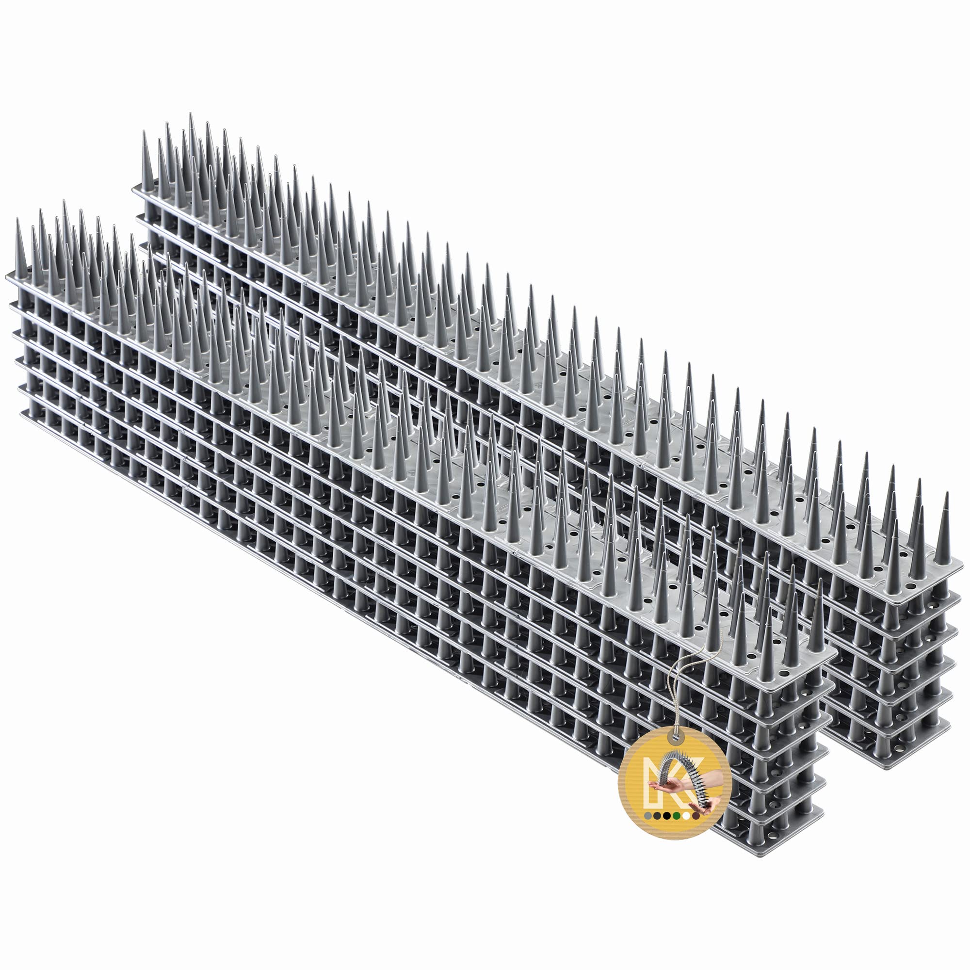 KADAX Plastic Spikes, 52 x 4.5 x 3.5 cm, Wall Spikes, Fence Spikes, Bird Spikes, Bird Repellent, Pigeon Repellent, Deterrent for Birds, Cats, Anti Climb Spikes (12, Silver)