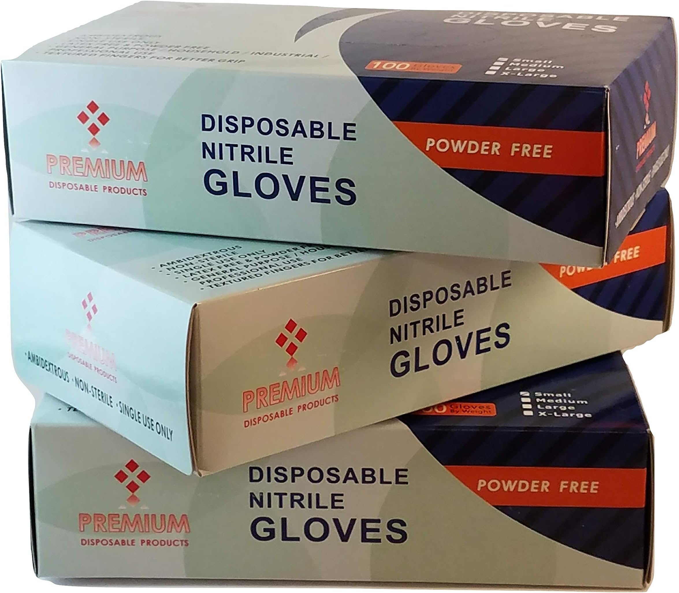 Nitrile Gloves by PREMIUM Disposable Products | 100 Count Box, Powder Free, Latex Free | Household / Industrial / Professional Use | Blue, Non Sterile, Powder Free. (100, Large)