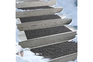 Aucuda 6pcs 8.5" x 30" Stair Treads for Elders and Dogs on Wooden Steps Indoor, Winter, Non Slip Stair Runner Rug Ice Insulation with Rubber Backing, Gray Floral Staircase Mat Carpet for Outdoor Grip.