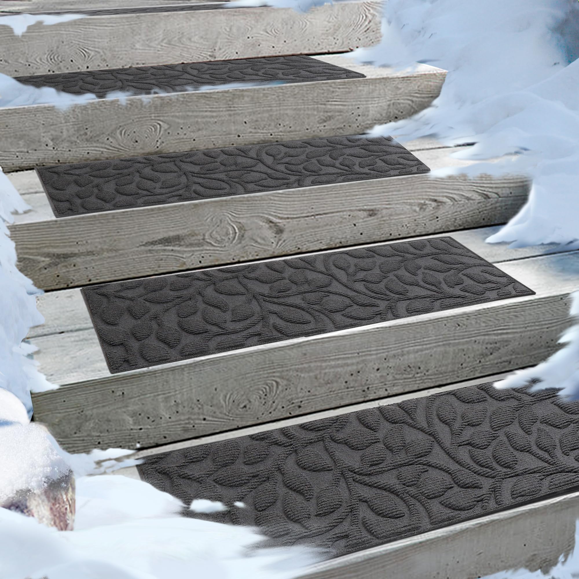 Photo 1 of **INCOMPLETE** Aucuda 2pcs Stair Treads for Dogs on Wooden Steps Ondoor Summer, 8.5" x 30" Non Slip Stair Runner Rug Heat Insulation with Rubber Backing, Gray Floral Staircase Mat Carpet for Iutdoor Grip.