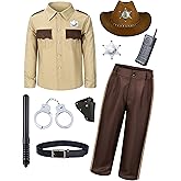 HADOLLWELL Kids Western Sheriff Police Costume for Boys Cowboy Uniform with Accessories Halloween Party Cosplay 3-13 Years