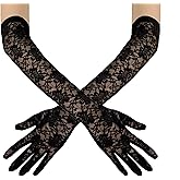 BRYCTSISEN Womens Long Lace Gloves Long Floral Lace Opera Gloves Costume Elbow Length Fingerless Gloves for Dance Party