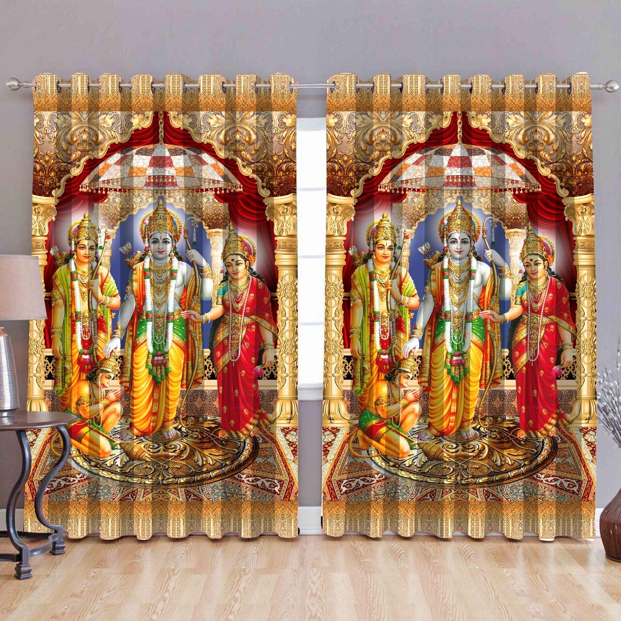 Buy Brother Handloom Polyester Ram Darbar Print Curtain For Door