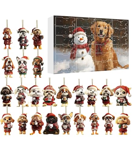Calendrier De L’Avent 2025 Teckel En Acrylique 2D – 24 Décorations à Suspendre – Compte à Rebours Noël Pour Amoureux Des Chiens