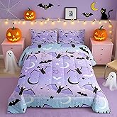 Feelyou Halloween Comforter Rainbow Comforter Set for Boys Girls Children Bat Moon Star Print Bedding Set Halloween Theme Purple Gradient Style Room Decor Queen Size Duvet Set 3Pcs