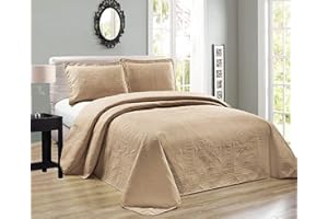 ELEGANT HOME DECOR Elegant Home Beautiful Over Sized Taupe Solid Color Embossed Floral Striped 3 Piece King/California King Size Coverlet Bedspread (King/Cal-King, Taupe)
