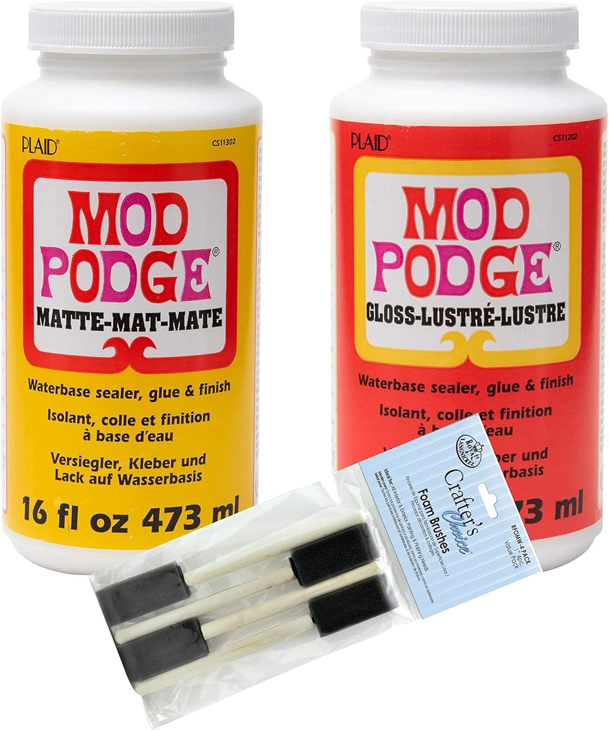 Amazon Com Complete Decoupage Kit Two 16oz Bottles Of Mod Podge Waterbase Sealer Glue Finish Matte Finish Gloss Finish With 4 Pk Foam Brush Set