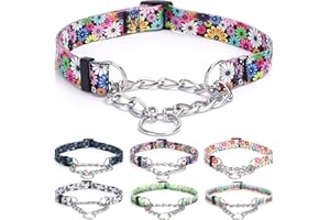 Bbmmayy Martingale Collar, Training Dog Collar, Stainless Steel Chain Pet Collar for No Pull Dog Walking Flowers Design Large Medium Small Dogs (M, Fireworks)