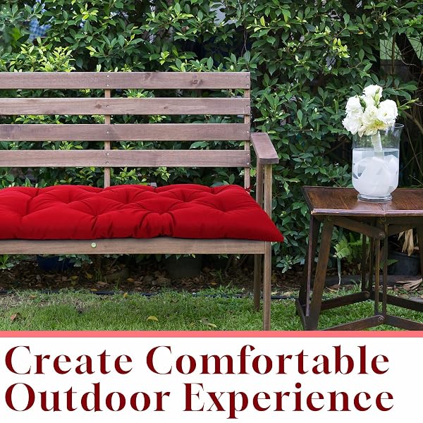 WENQIK OUTDOOR BENCH CUSHION 59 X 20 X 4 INCHES WATERPROOF OUTDOOR PORCH SWING CUSHION SOFT THICKEN CHAISE LOUNGE PAD WITH TIES FOR INDOOR GARDEN PATIO SEAT(RED,CLASSIC)
