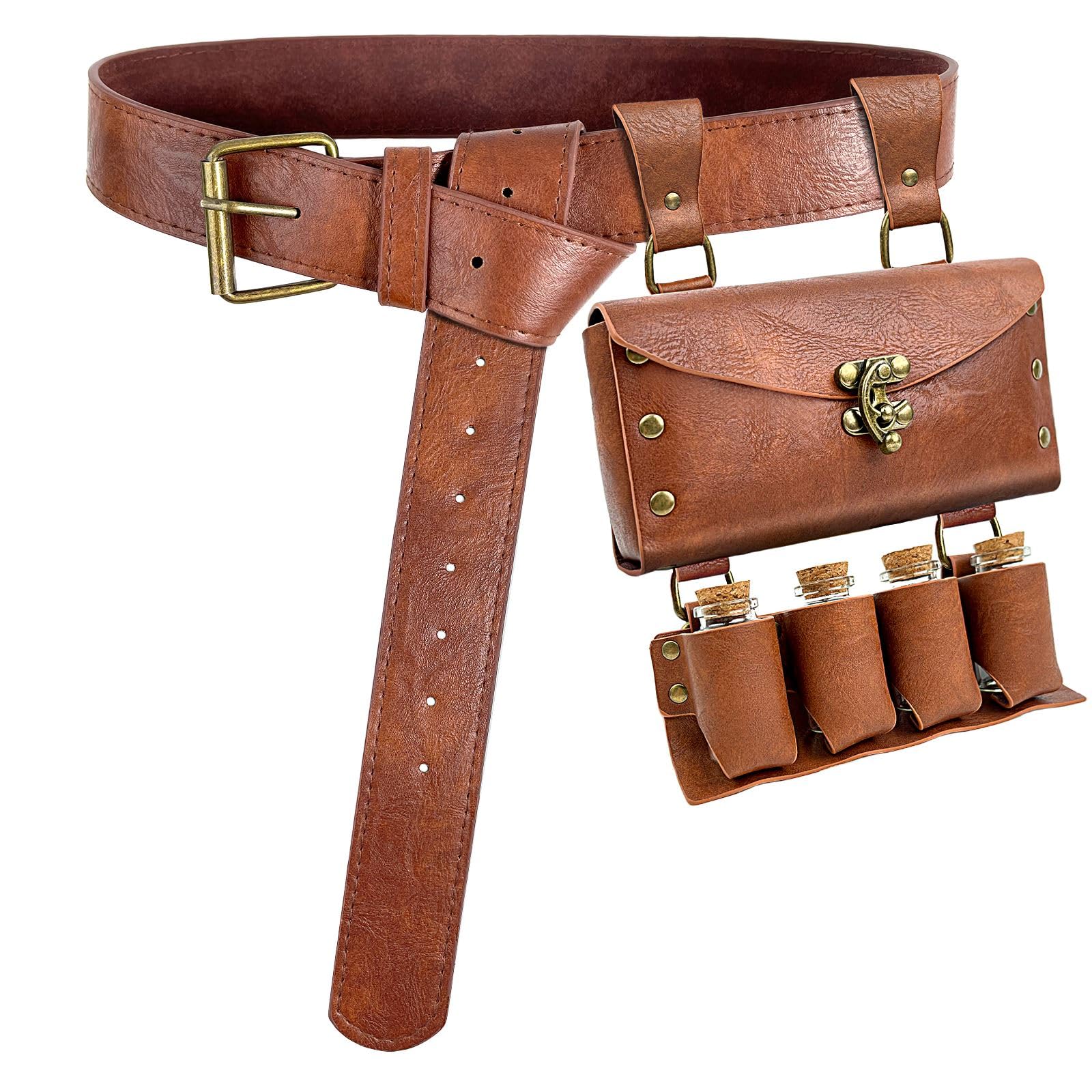 Medieval Alchemist Belt Pouch with Potion Vials, Faux Leather Waist Pack for Medieval Alchemy Faux Leather Belt Bag Cork Potion Vials  main image 4