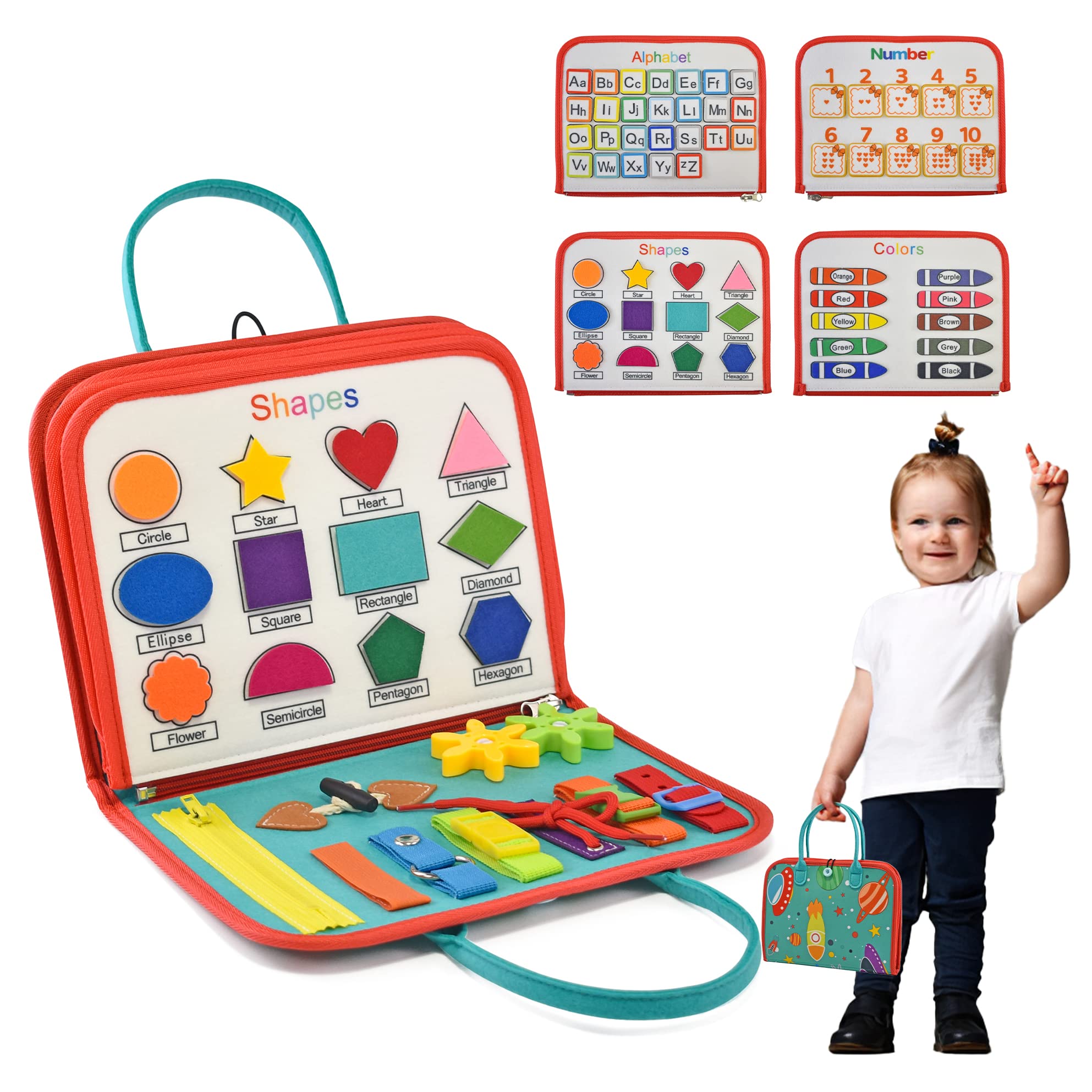 Kidzzpower Toddler Busy Board - Montessori Busy Boards for Toddlers 1-3, 3-5 - Eco-Friendly Kids Sensory Toys - Activity Board with Letters - Educational Buckle Toy for Fine Motor Skills Learning