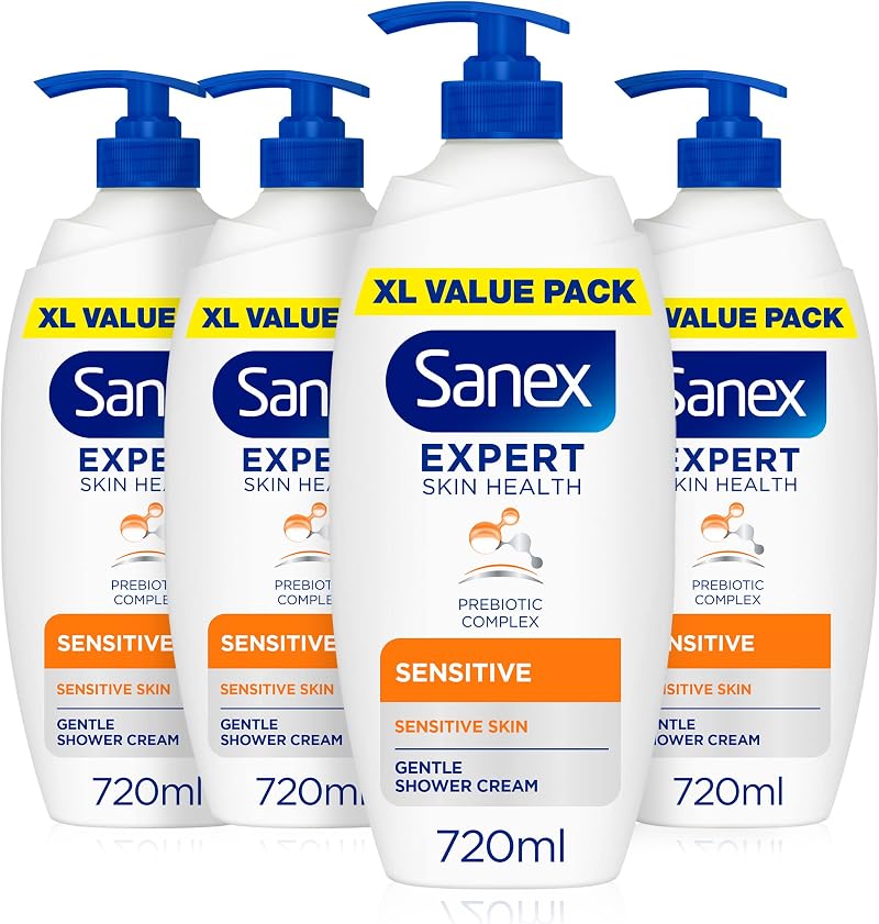 Sanex Expert Skin Health Sensitive Shower Gel 4 Pack 720ml Bottles
