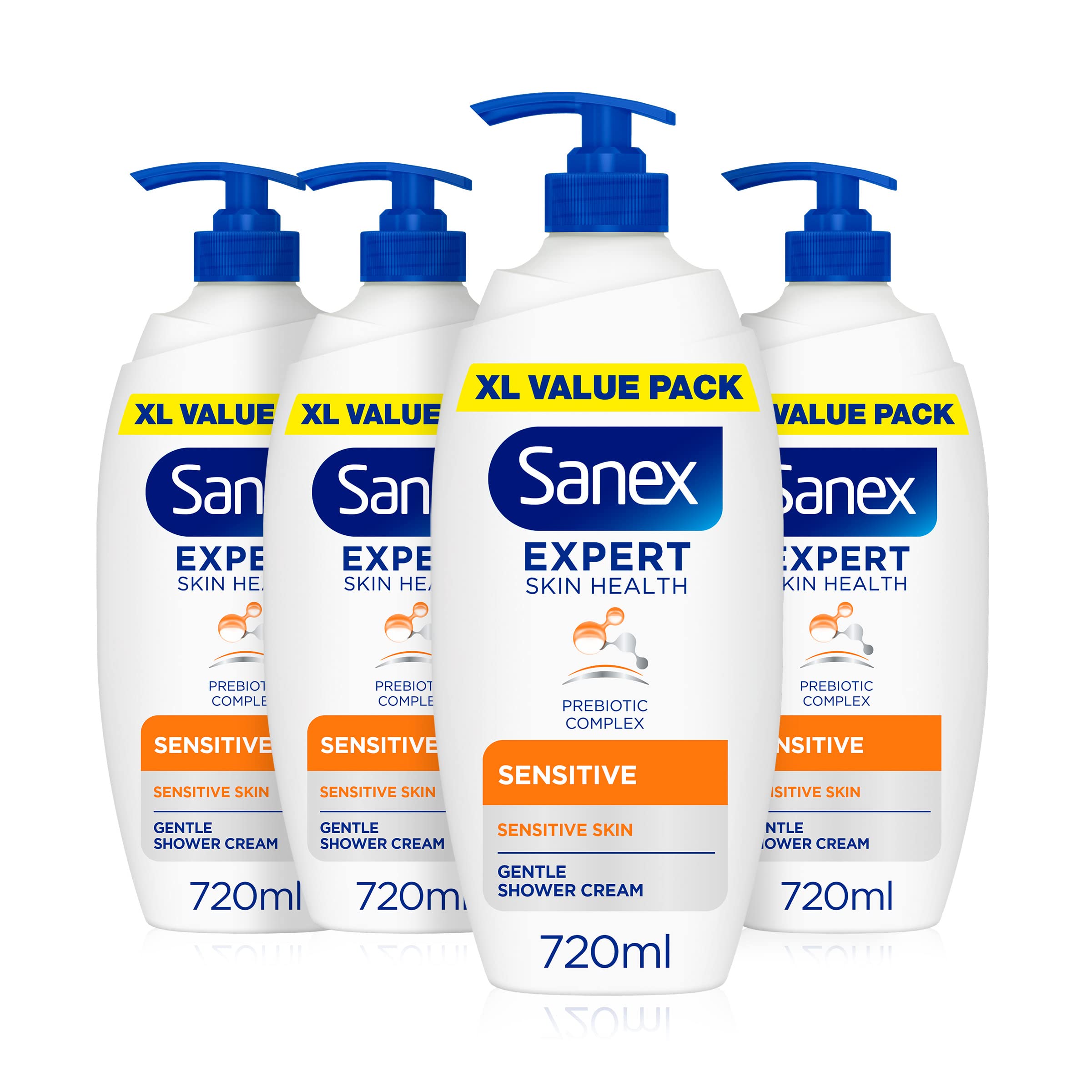 Sanex Body Wash - Expert Skin Health - Sensitive Shower Cream - Dermatologist Tested Gentle For Sensitive Skin - Multipack - 4 Pack - 720ml Bottles