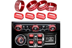 MOCHENT 8Pcs Button Knob Cover for Jeep Wrangler JL JLU 2018-2025 2026 & Gladiator JT 2020-2025 2026 Accessories, JL Window Switch Button Cover Volume Radio Air Conditioner Headlight Switch Knob Cover (Red)