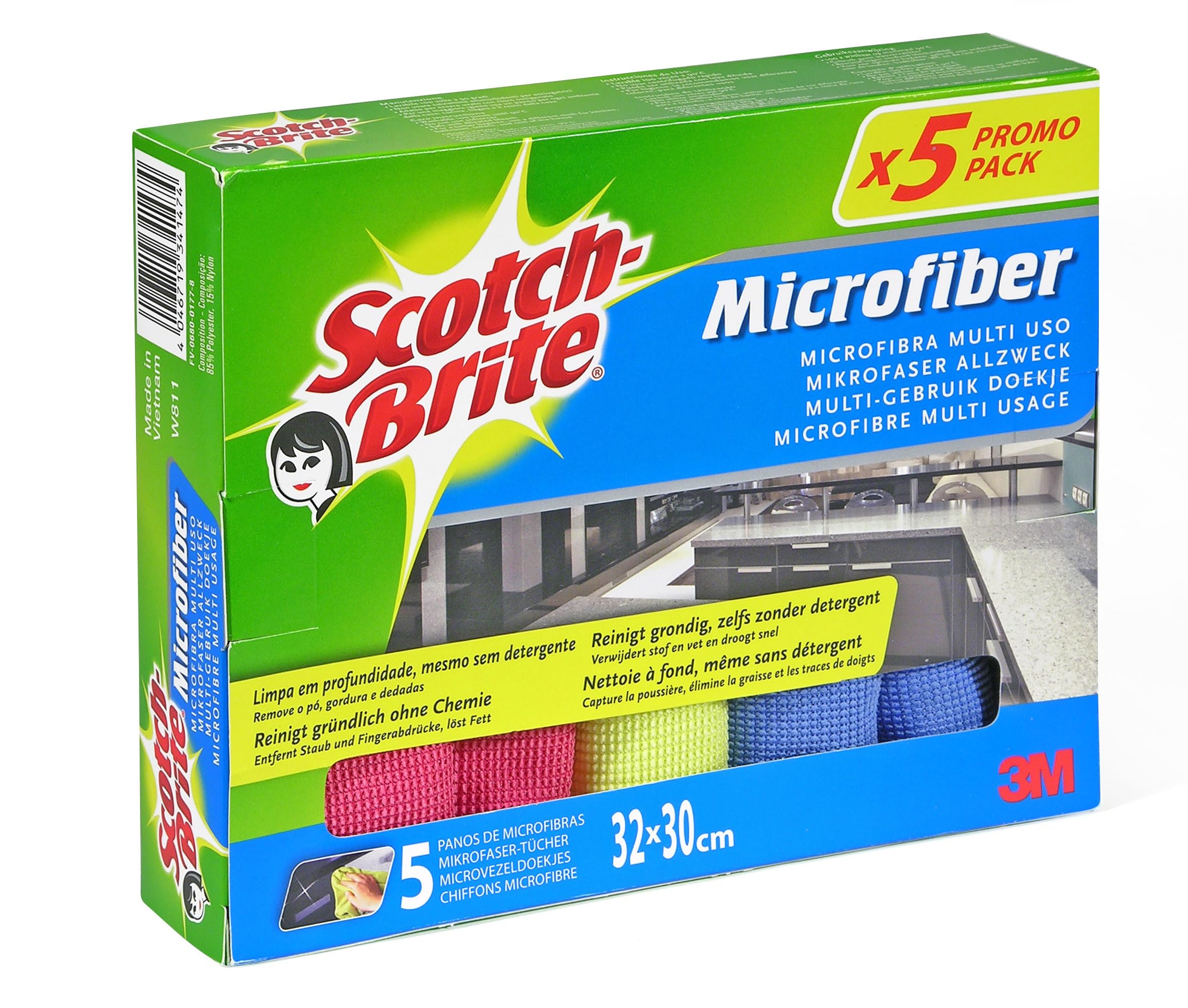 Scotch-Brite Multi-purpose Microfiber-Wipe, 5-Pieces - for Kitchen, Bathroom and Household