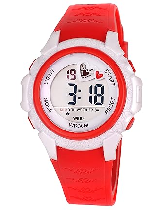 DIRAY Digital Red Heart Dial Design Alarm Multifuctions Sports Watch For Kids