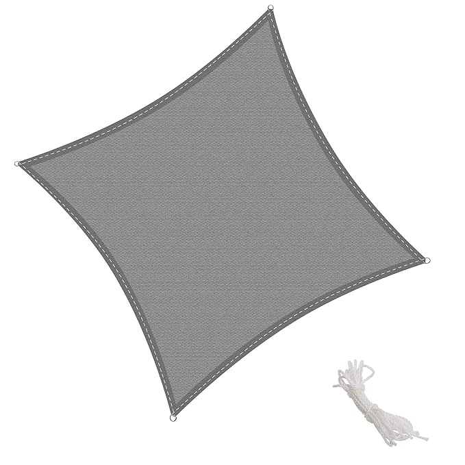 KingShade 2x2m Quadrat Wetterbeständig HDPE Sonnensegel, UV-Schutz Sonnenschutz Garten Balkon und Terrasse, Graphit