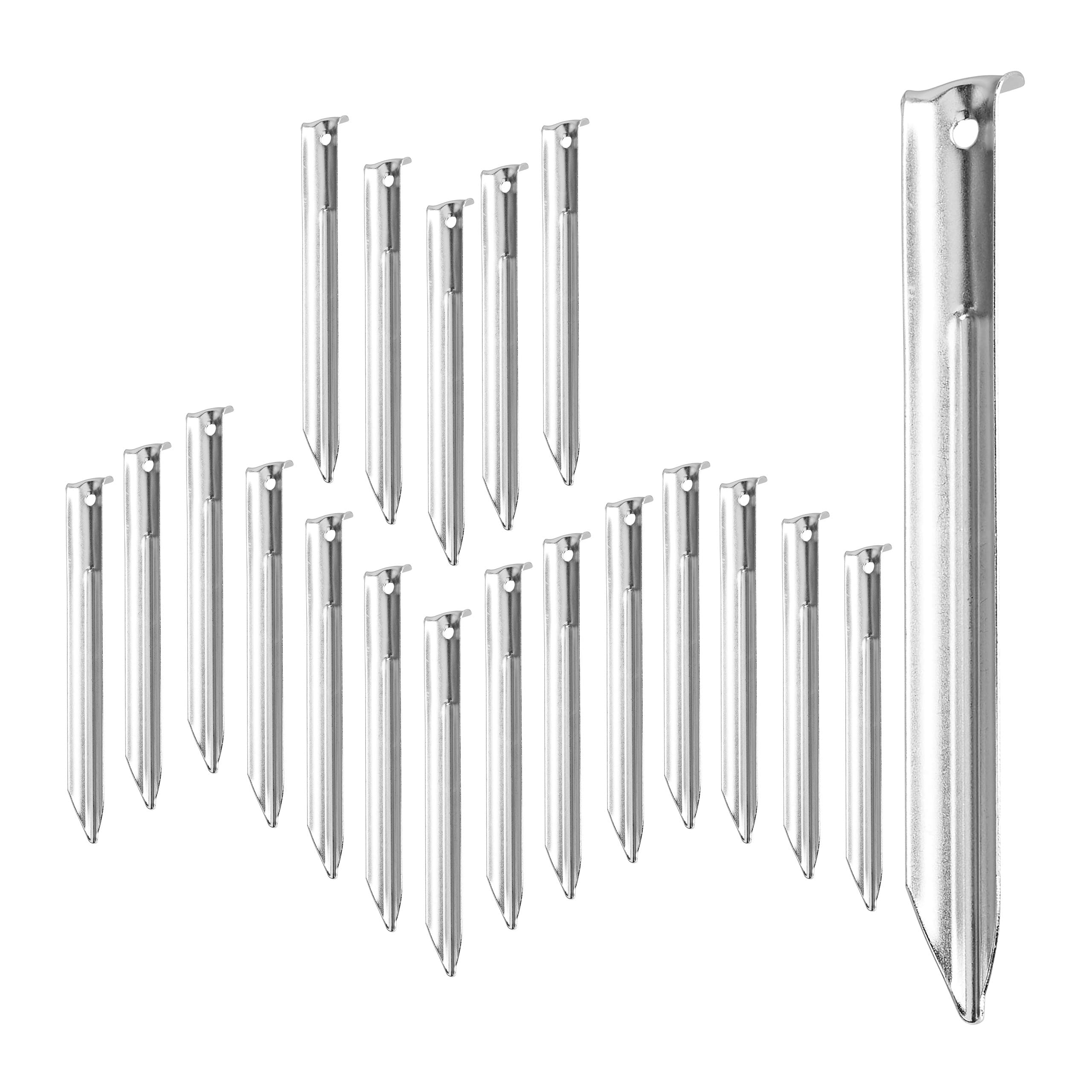 Relaxdays Set of 20 Stainless Steel Tent Pegs, Tent Stakes with Eyelets, V-Shape, Barbs, 18 cm Long Tent Anchoring, Silver — image 1