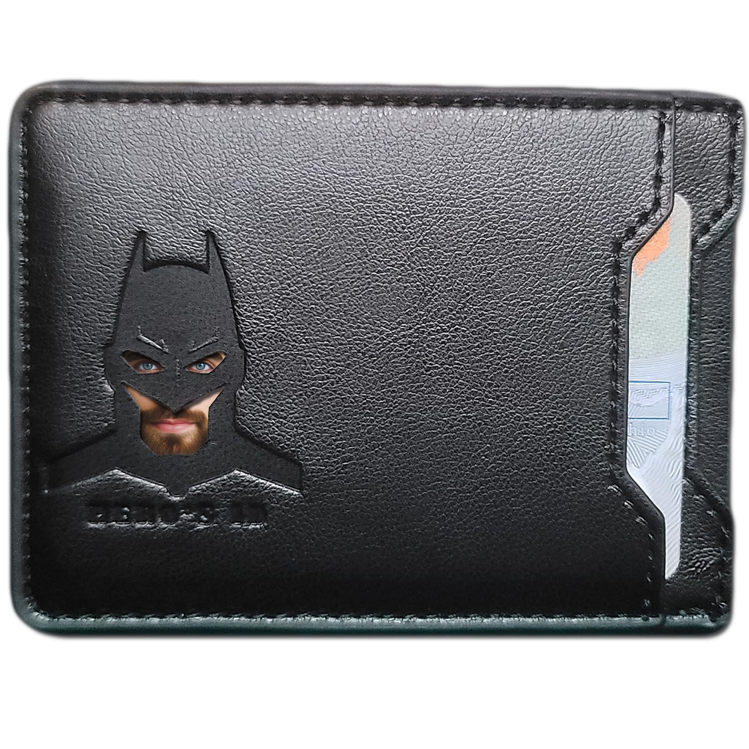 Leather Bat Wallet - Personalized wallet Man Woman, Superhero Mask - Slim Card Holder, Bat ID Heroic wallet- Unique Holiday Gift Birthday, Anniversary, for Dad, Husband, Boyfriend, Wife, Father's day