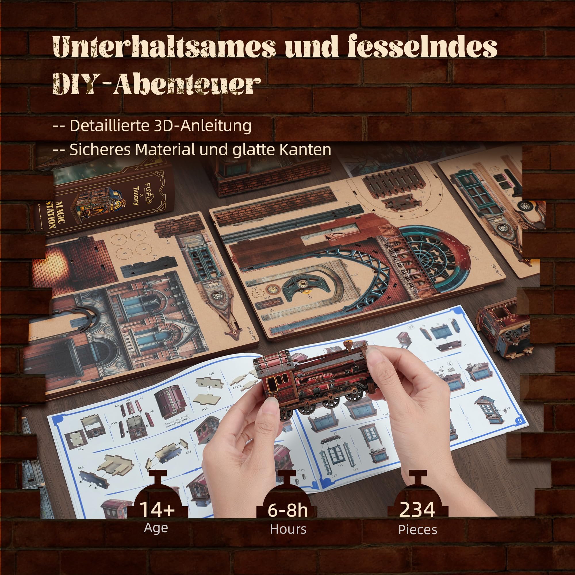 FUNPOLA LED 3D Puzzle Magische Station Book Nook Kit - Interaktives 3D Holzpuzzle LED Magische Miniatur mit unendlichem Erweiterungsraum - DIY Bücherregal Einsatz Dekor Geschenke (Magic Station) 4