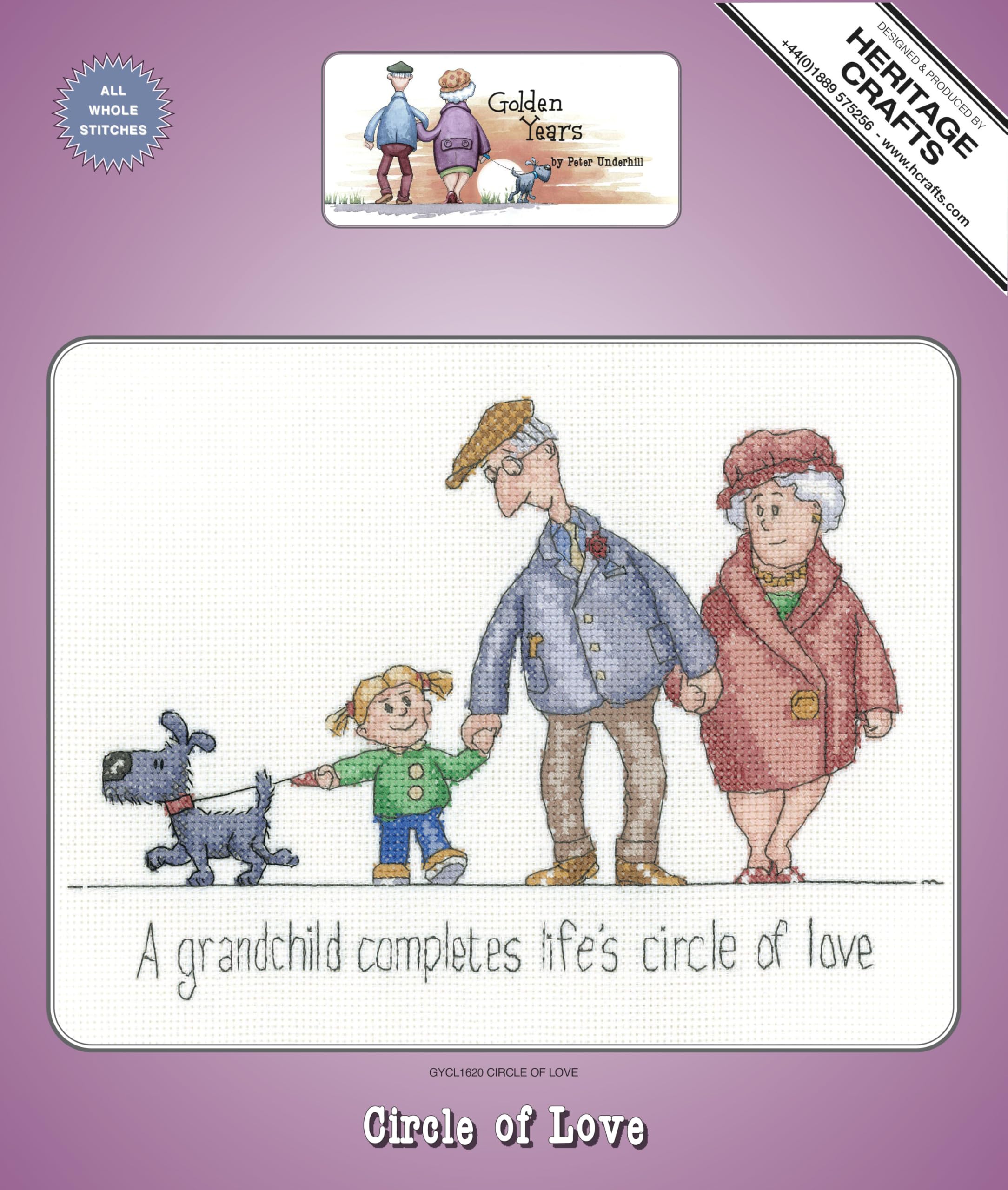 Heritage Crafts Cross Stitch Kit - Golden Years - Circle of Love