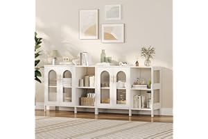 Garvee 2-Pack Tall White Sideboard Buffet, Glass Doors, Metal Handles, Adjustable Shelves; 40" Floor Cabinet for Laundry/Kitc