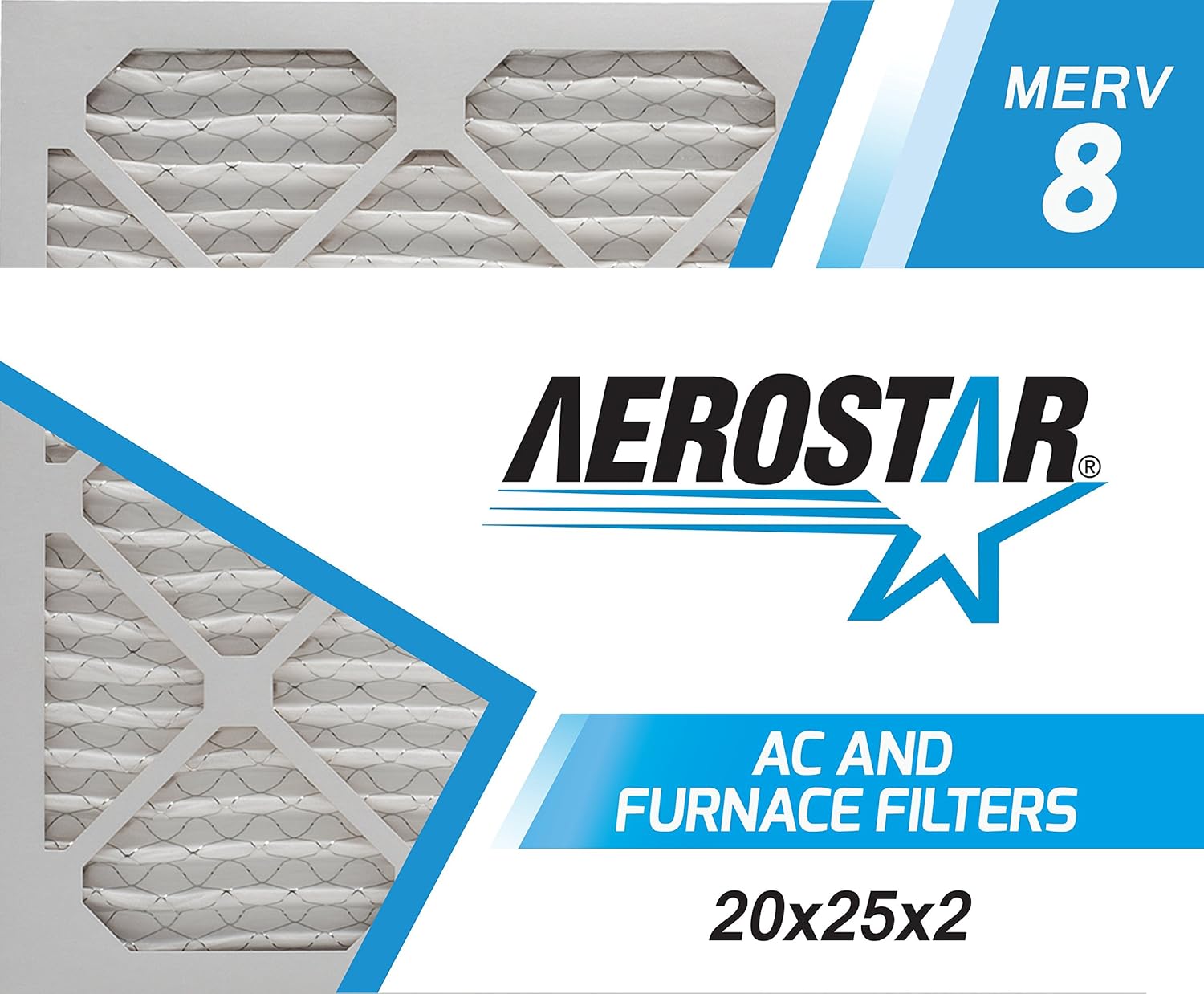 Aerostar 20x25x2 MERV 8, Pleated Air Filter, 20x25x2, Box of 6, Made in The USA