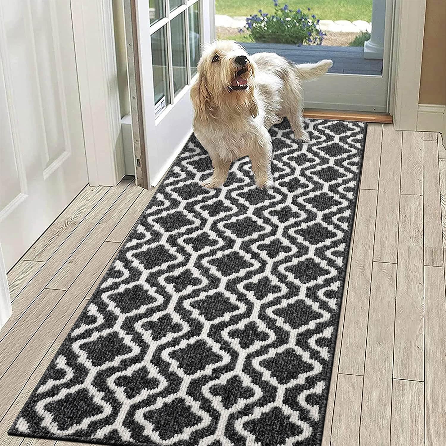SHACOS Black Runner Rug 50 x 150 cm Non Slip Washable Hallway Hall Runners Narrow Rugs Entrance Runner Rug Carpet Runners for Hallway Entryway Kitchen