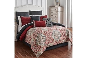 Riverbrook Home 100% Polyester Comforter Set, King, Sadler - Red/Gray, 10 Piece Set