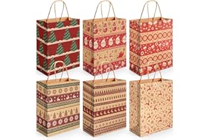 IEFOAH 24pcs Christmas Gift Bags Bulk with Handle, Christmas Kraft Paper Wrapping Bags Christmas Goody Bags for Christmas Party Favors Holiday Gift Bags