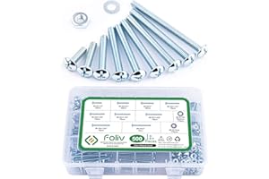 FOLIV 500PCS #8-32 x 1-1/2" to 2" Knob Pull Machine Screws, Zinc-Plated Truss Head Screws Washer Nuts Assortment Kit for Cabinet Drawer Cupboard Closet Handles