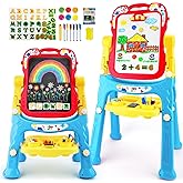 STEAM Life Large Art Easel for Kids, Double-Sided 4In1 Toddler Easel with Rotable Magnetic Chalkboard & White Drawing Board, 