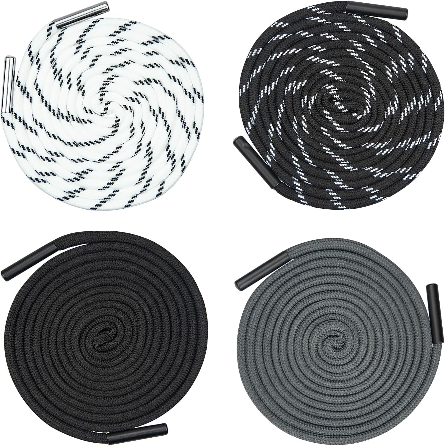 4 Pcs Universal Replacement Drawstring Cord, 162cm Long Encrypted Cotton Rope with Durable Metal Tips Drawstring for Hoodies Sweatpants Jackets & Bags, 4 Colors and Styles for Versatile Fashion Needs