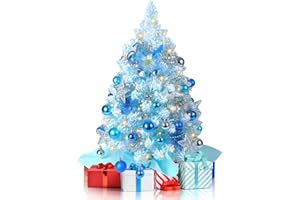 2FT Snow Flocked Christmas Tree, Blue Mini Christmas Tree, Artificial Tabletop Christmas Trees with 60 LED Lights,100 Branch 